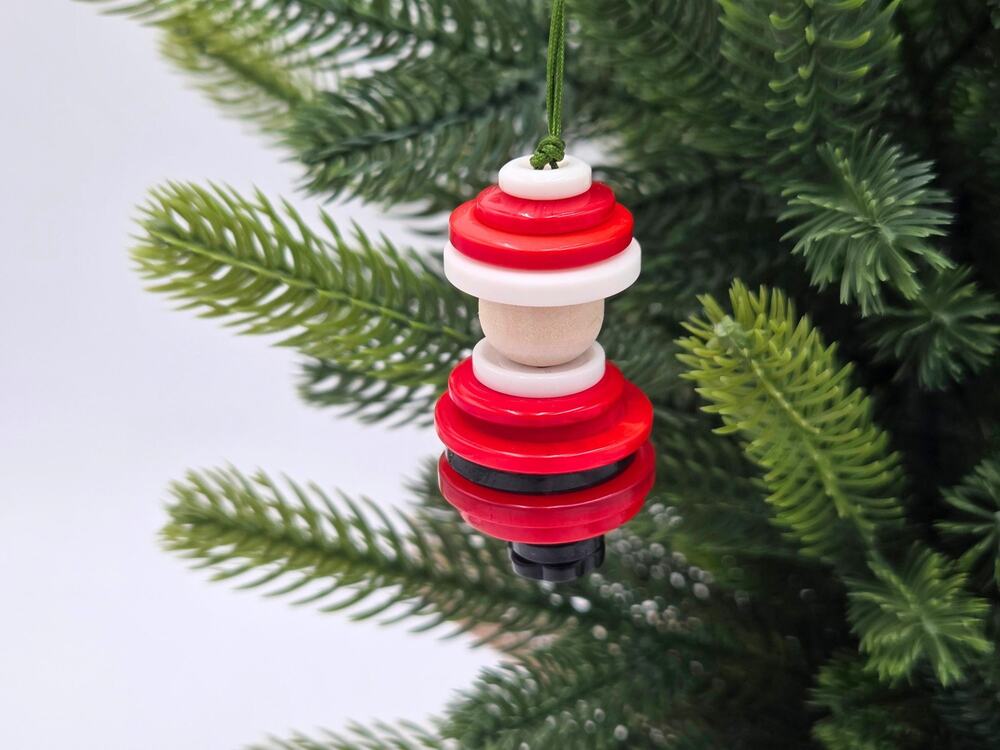 Stacked Button Santa Ornament, Red White Upcycled Holiday Decor, Crafter Gift
